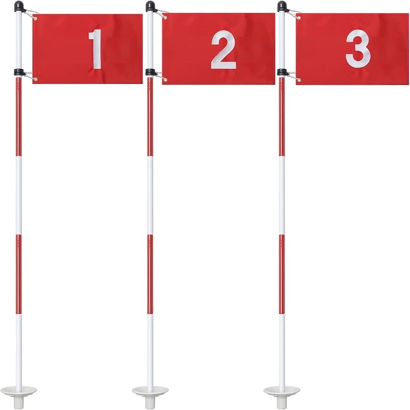 Dittoven Golf Flagstick, 6 Ft Golf Hole Flags for Putting Green, Double Sided Golf Pin Flag for Yard with 5-Section Pole and Ball Retriever, 3 Pack (Number1/2/3) - Image 1